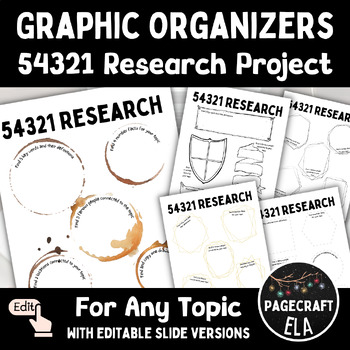 Preview of EDITABLE 54321 Research | Blank Graphic Organizers for Any Topic