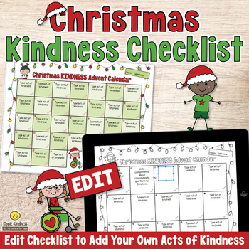 Preview of EDITABLE ADVENT CALENDAR, Acts of Kindness Checklist - Christmas Activity