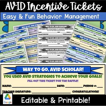 Preview of EDITABLE AVID Reward Ticket Classroom Management Incentive Raffle Activity Prize