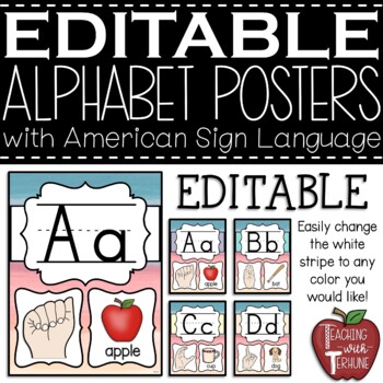 Preview of EDITABLE Alphabet Posters with American Sign Language {Boho Theme}
