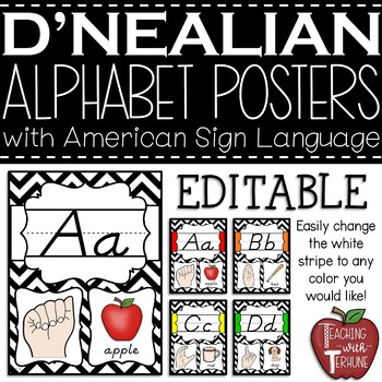 Preview of EDITABLE Alphabet Posters with American Sign Language {Chevron}