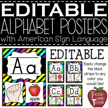 Preview of EDITABLE Alphabet Posters with American Sign Language {Neon}