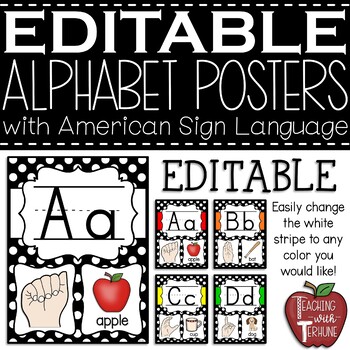 Preview of EDITABLE Alphabet Posters with American Sign Language {Polka Dot}