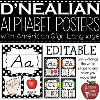 Preview of EDITABLE Alphabet Posters with American Sign Language {Polka Dot}