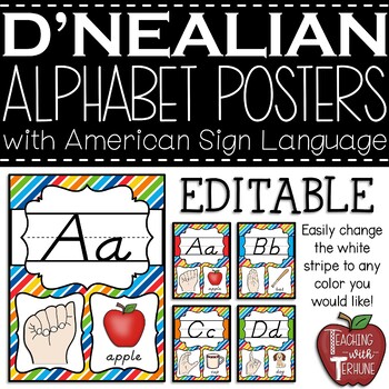 Preview of EDITABLE Alphabet Posters with American Sign Language {Primary}