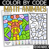 EDITABLE Animal Math Color by Code Coloring Pages