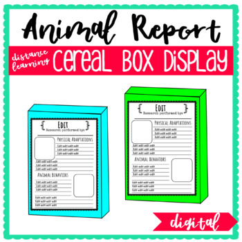 Preview of DISTANCE LEARNING Animal Report Cereal Box Display EDITABLE