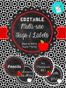 Preview of EDITABLE Apple Chalkboard Theme Circle Tags or Labels