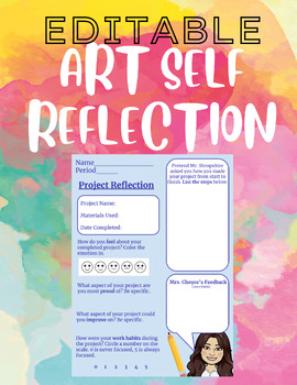 Preview of EDITABLE Art Self Reflection Sheet
