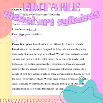 Preview of EDITABLE Art Syllabus Template for Grades 8-12