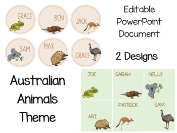 EDITABLE Australian Animal Student Name Tags/Labels by missallytpt