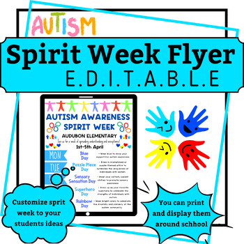 Preview of EDITABLE Autism Awareness Spirit Week Flyer - Disability Month