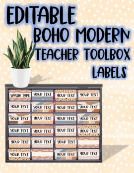 Preview of EDITABLE BOHO Modern Teacher Toolbox Labels