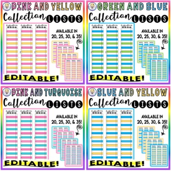 EDITABLE BUNDLE #2!! Collection List for Class Assignments - 12 COLORS