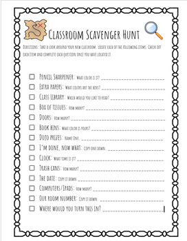 EDITABLE Back to School Classroom Scavenger Hunt by MissMasters'sRoom