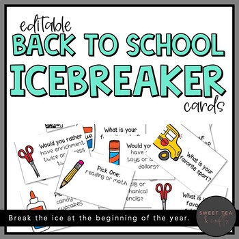 Preview of EDITABLE Back to School Icebreaker Task Cards