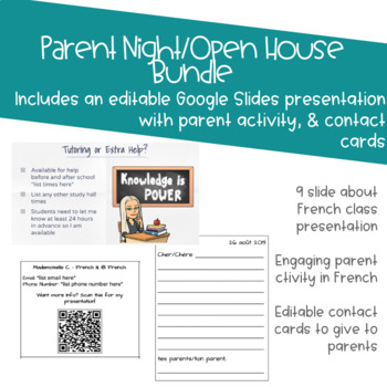 Preview of EDITABLE Back to School Night/Parent Night Bundle for French Classes