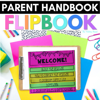 Preview of EDITABLE Back to School Parent Handbook Information Flip Book (No Cut)
