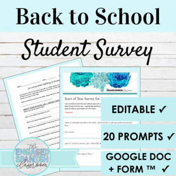 Preview of EDITABLE Back to School Survey for Spanish Class | Digital and Print Options