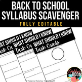 EDITABLE Back to School Syllabus Scavenger Hunt Activity