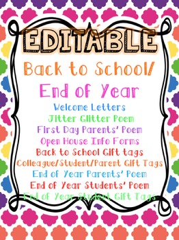 Preview of EDITABLE Back to School and End of Year MEGA PACK