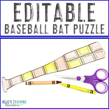 Preview of EDITABLE Baseball Bat Puzzle | Create your own Sports Theme Classroom Activities