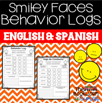 Preview of EDITABLE Behavior Logs in English and Spanish with Emojis/Smiley Faces
