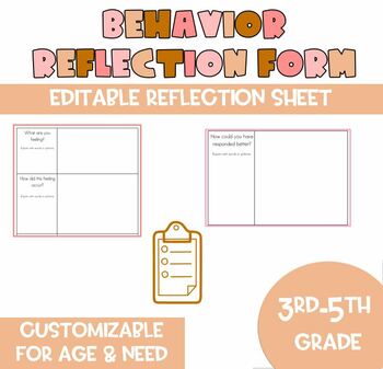 Preview of EDITABLE Behavior Reflection Form