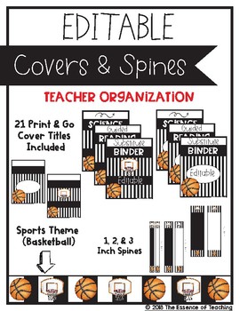 Preview of EDITABLE Binder Covers & Spines (Basketball Sports Theme)