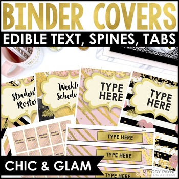 Preview of Teacher Binder Covers and Spines in Chic & Glam, Gold & Glitter - Editable Text