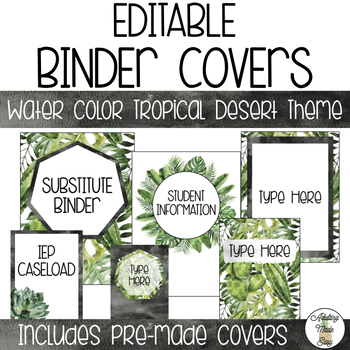 Preview of EDITABLE Binder Covers - Watercolor Tropical Desert Theme