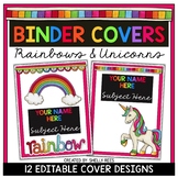 EDITABLE Binder Covers and Spines Rainbows and Unicorns
