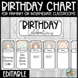 EDITABLE Birthday Chart Display Cards | Boho Rainbow Class
