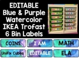 EDITABLE Blue & Purple Watercolor Ikea Trofast 6 Bin Labels