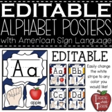 EDITABLE Blue and White Striped Alphabet Posters with Amer
