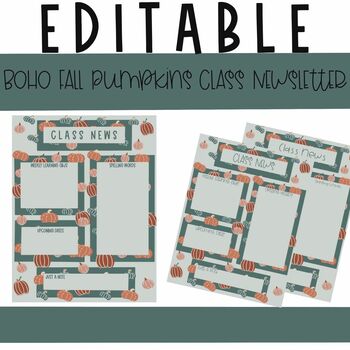 Preview of EDITABLE Boho Fall Pumpkin Class Newsletter 