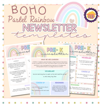 Preview of EDITABLE Boho Pastel Rainbow Newsletter Templates