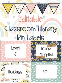 Preview of EDITABLE, Boho Rainbow Classroom Library Book Bin Labels