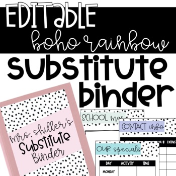 Preview of EDITABLE Boho Rainbow Substitute Binder