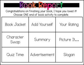 Preview of EDITABLE: Book Report Choice Board