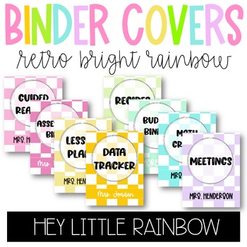 Preview of EDITABLE Bright Rainbow Retro Checkered Binder Covers and Spines