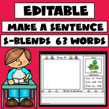 Preview of #sunnydeals24 EDITABLE Build a Sentence with S Blends | 63 Words