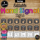 Hand Signals for the Classroom Burlap & Chalkboard Signs EDITABLE