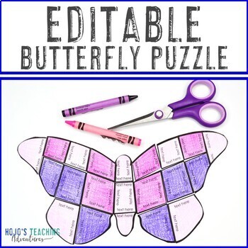 Preview of EDITABLE Butterfly Craft | Create your own SPRING Activity or Game on ANY topic!