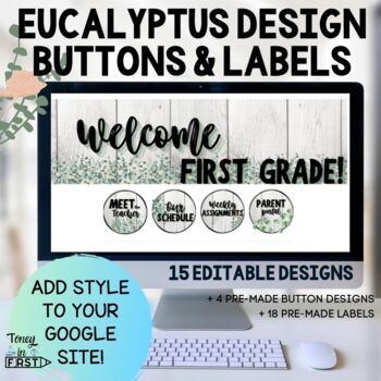 Preview of EDITABLE Buttons & Labels Eucalyptus Shiplap Theme for Google Sites