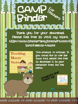 Preview of EDITABLE! CAMP Binder - For Teachers