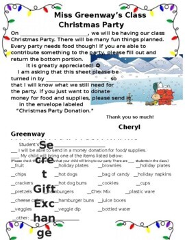 Preview of EDITABLE CHRISTMAS PARTY LETTER AND SECRET GIFT EXCHANGE LETTER for Parents