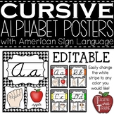 EDITABLE CURSIVE Alphabet Posters with American Sign Langu