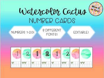 Preview of EDITABLE Cactus Number Cards 1-20