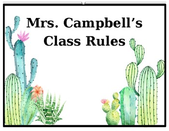 Preview of EDITABLE Cactus Theme Classroom Rules Posters